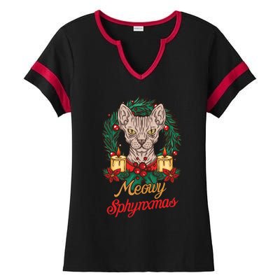 Santa Sphynx Hairless Cat Lovers Christmas Gift Funny Gift Ladies Halftime Notch Neck Tee