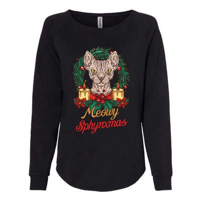 Santa Sphynx Hairless Cat Lovers Christmas Gift Funny Gift Womens California Wash Sweatshirt