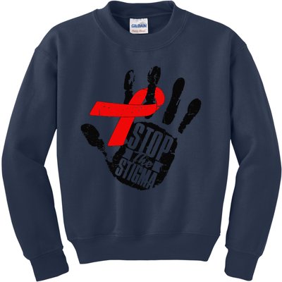 Stop Stigma Hiv Aids Awareness Month Handprint Red Ribbon Kids Sweatshirt