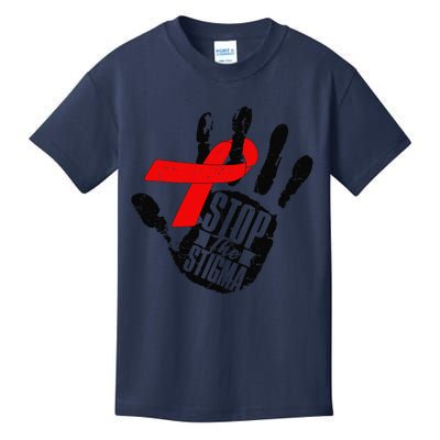 Stop Stigma Hiv Aids Awareness Month Handprint Red Ribbon Kids T-Shirt