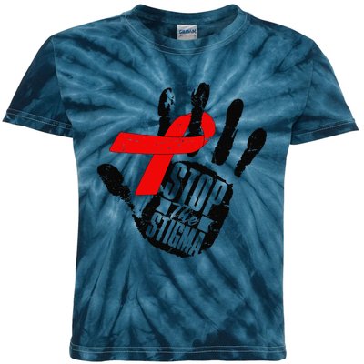 Stop Stigma Hiv Aids Awareness Month Handprint Red Ribbon Kids Tie-Dye T-Shirt