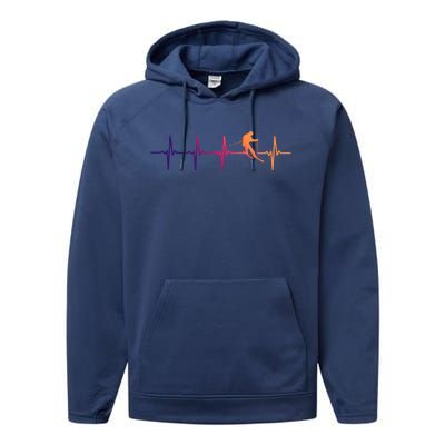 Skiing Ski Heartbeat Gift For Skiers Gift Performance Fleece Hoodie