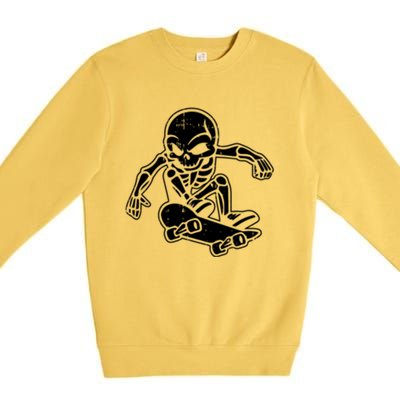 Skeleton Skateboarding Halloween Costume Funny Skull Skater Gift Premium Crewneck Sweatshirt