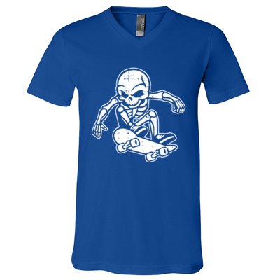 Skeleton Skateboarding Halloween Costume Funny Skull Skater Gift V-Neck T-Shirt