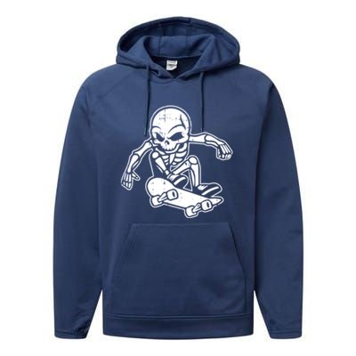 Skeleton Skateboarding Halloween Costume Funny Skull Skater Gift Performance Fleece Hoodie