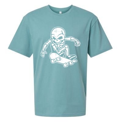 Skeleton Skateboarding Halloween Costume Funny Skull Skater Gift Sueded Cloud Jersey T-Shirt