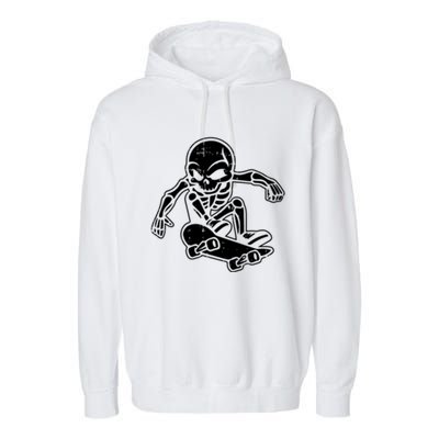 Skeleton Skateboarding Halloween Costume Funny Skull Skater Gift Garment-Dyed Fleece Hoodie