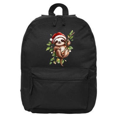 Sloth Santa Hat Lights Christmas Slothmas Xmas Pajama 16 in Basic Backpack