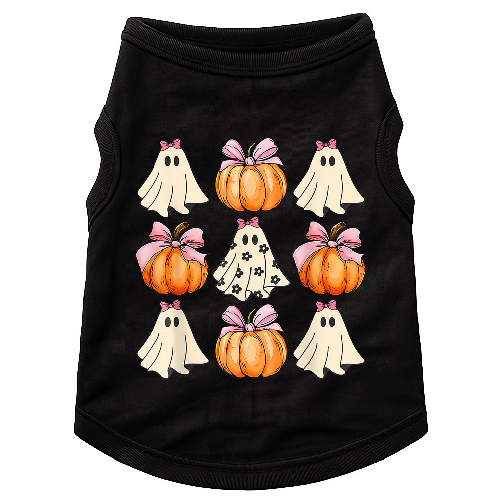 Spooky Season Halloween Ghost Pumpkin Ribbon Coquette Bow Doggie Tank