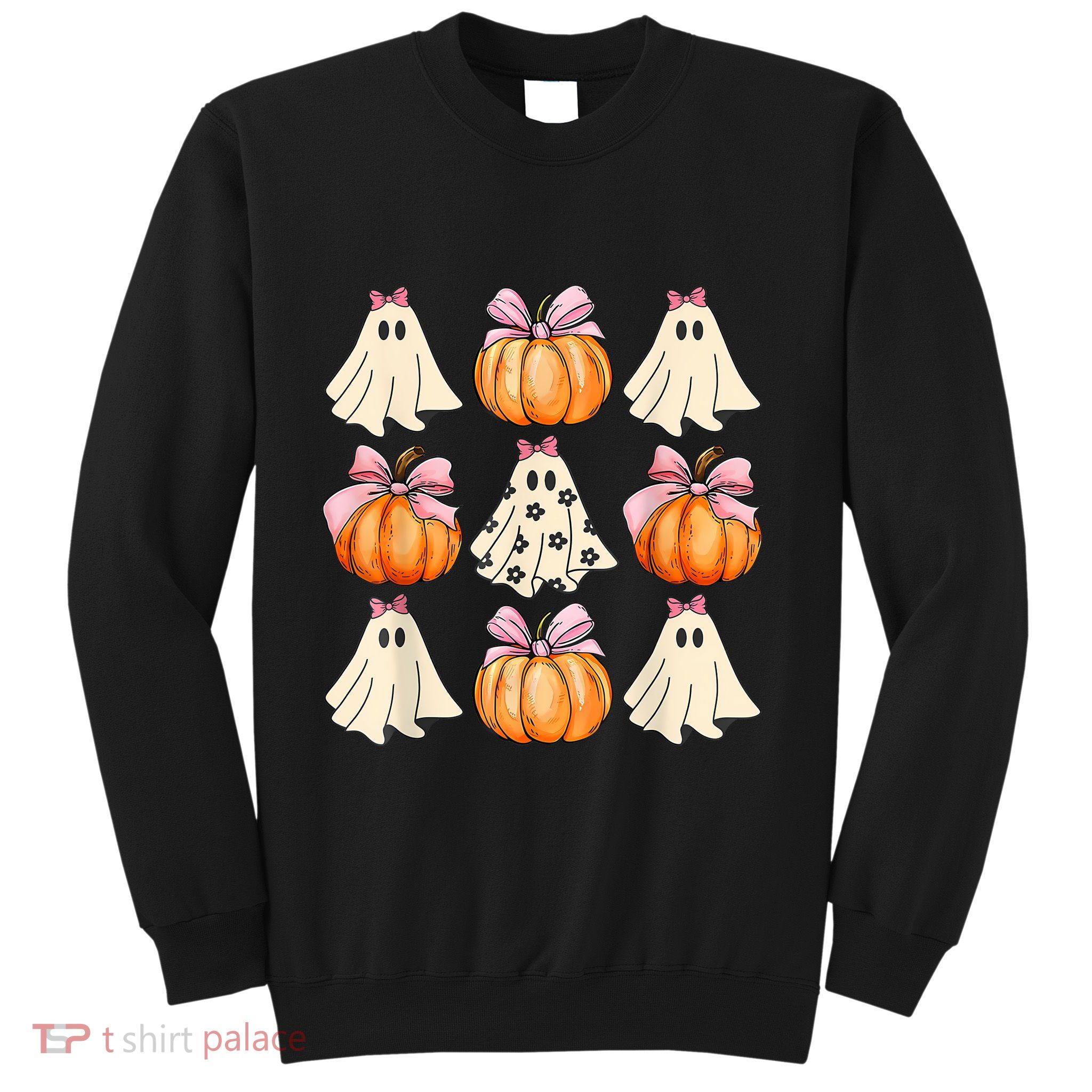 Spooky Season Halloween Ghost Pumpkin Ribbon Coquette Bow Sweatshirt