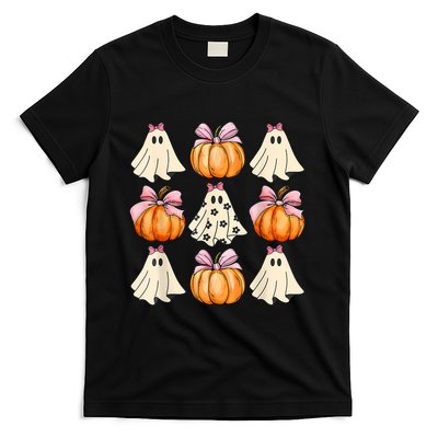 Spooky Season Halloween Ghost Pumpkin Ribbon Coquette Bow T-Shirt