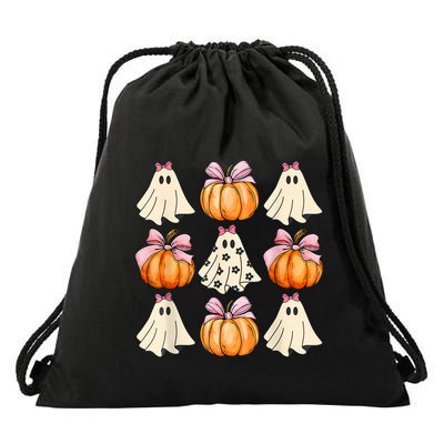 Spooky Season Halloween Ghost Pumpkin Ribbon Coquette Bow Drawstring Bag