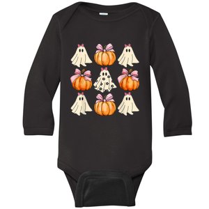 Spooky Season Halloween Ghost Pumpkin Ribbon Coquette Bow Baby Long Sleeve Bodysuit