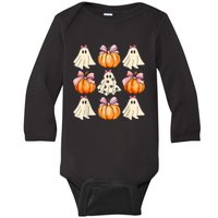 Spooky Season Halloween Ghost Pumpkin Ribbon Coquette Bow Baby Long Sleeve Bodysuit