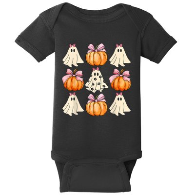 Spooky Season Halloween Ghost Pumpkin Ribbon Coquette Bow Baby Bodysuit