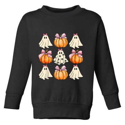 Spooky Season Halloween Ghost Pumpkin Ribbon Coquette Bow Toddler Sweatshirt