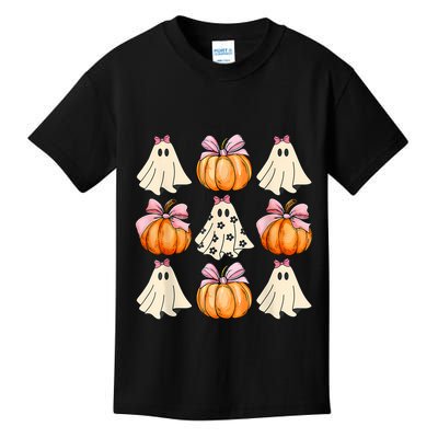 Spooky Season Halloween Ghost Pumpkin Ribbon Coquette Bow Kids T-Shirt