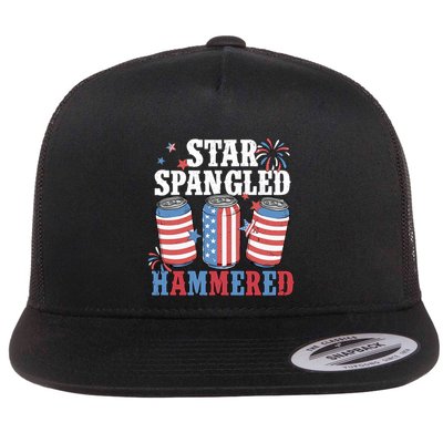 Star Spangled Hammered 4th Of July Flat Bill Trucker Hat