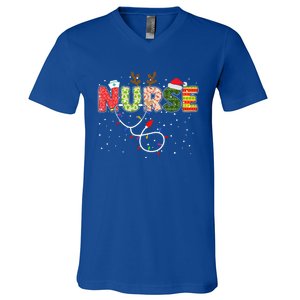 Stethoscope Santa Hat Reindeer Xmas Christmas Nurse Cool Gift V-Neck T-Shirt