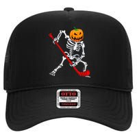 Spooky Skeleton Hockey Pumpkin Patch High Crown Mesh Back Trucker Hat