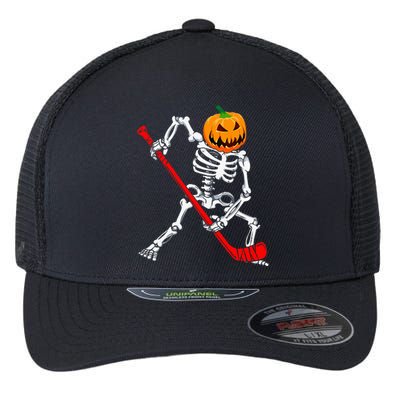 Spooky Skeleton Hockey Pumpkin Patch Flexfit Unipanel Trucker Cap