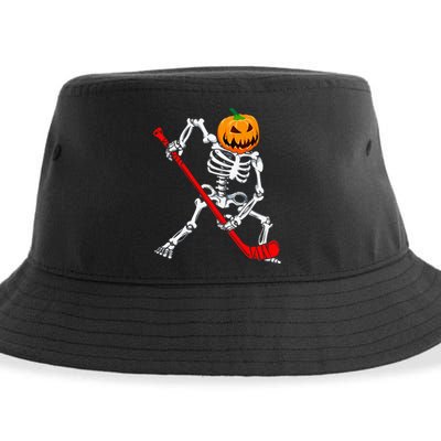 Spooky Skeleton Hockey Pumpkin Patch Sustainable Bucket Hat