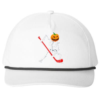 Spooky Skeleton Hockey Pumpkin Patch Snapback Five-Panel Rope Hat