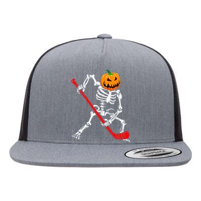 Spooky Skeleton Hockey Pumpkin Patch Flat Bill Trucker Hat