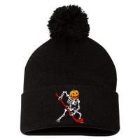 Spooky Skeleton Hockey Pumpkin Patch Pom Pom 12in Knit Beanie