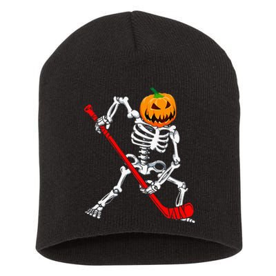 Spooky Skeleton Hockey Pumpkin Patch Short Acrylic Beanie