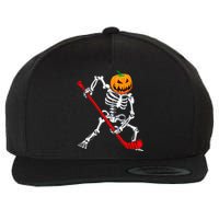 Spooky Skeleton Hockey Pumpkin Patch Wool Snapback Cap