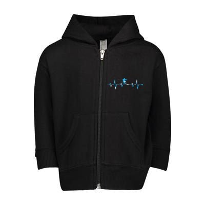 Skiing Ski Heartbeat Gift For Skiers Gift Toddler Zip Fleece Hoodie