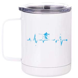 Skiing Ski Heartbeat Gift For Skiers Gift 12 oz Stainless Steel Tumbler Cup