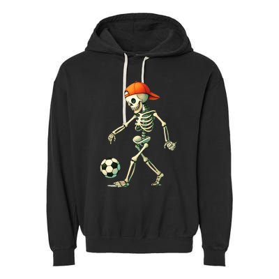 Skeleton Soccer Halloween Costume Funny Garment-Dyed Fleece Hoodie