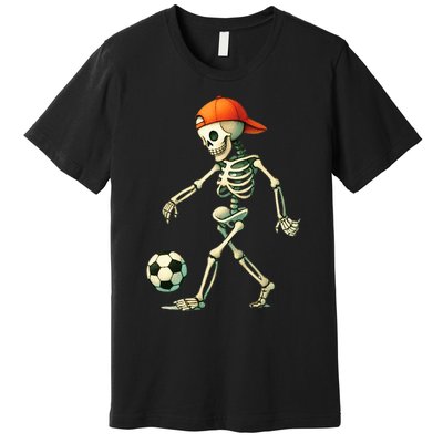 Skeleton Soccer Halloween Costume Funny Premium T-Shirt