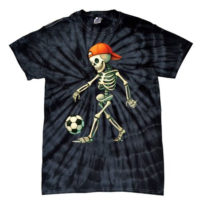 Skeleton Soccer Halloween Costume Funny Tie-Dye T-Shirt