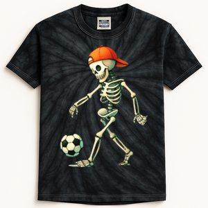 Skeleton Soccer Halloween Costume Funny Kids Tie-Dye T-Shirt