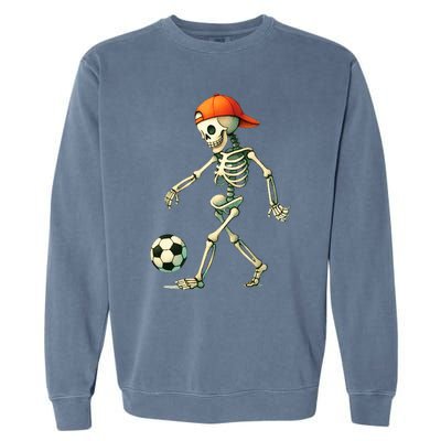 Skeleton Soccer Halloween Costume Funny Garment-Dyed Sweatshirt