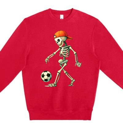 Skeleton Soccer Halloween Costume Funny Premium Crewneck Sweatshirt