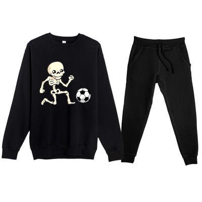 Soccer Skeleton Halloween Man Boy Soccer Player Funny Premium Crewneck Sweatsuit Set