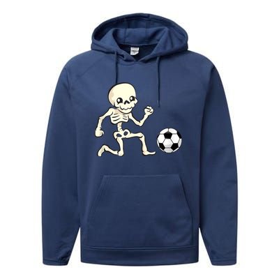 Soccer Skeleton Halloween Man Boy Soccer Player Funny Performance Fleece Hoodie