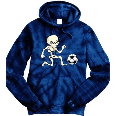 Soccer Skeleton Halloween Man Boy Soccer Player Funny Tie Dye Hoodie