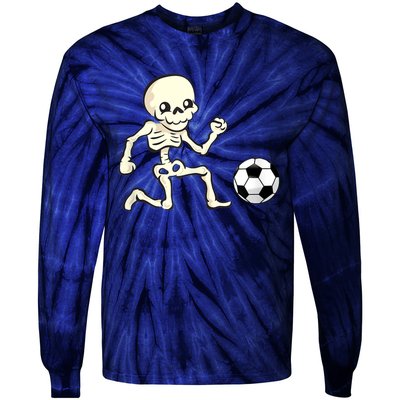 Soccer Skeleton Halloween Man Boy Soccer Player Funny Tie-Dye Long Sleeve Shirt