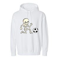 Soccer Skeleton Halloween Man Boy Soccer Player Funny Garment-Dyed Fleece Hoodie