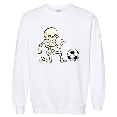 Soccer Skeleton Halloween Man Boy Soccer Player Funny Garment-Dyed Sweatshirt