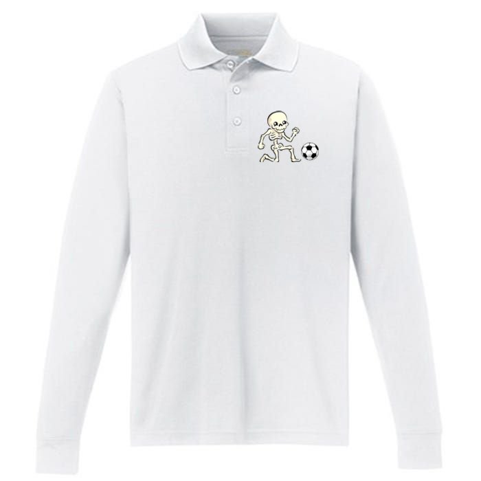 Soccer Skeleton Halloween Man Boy Soccer Player Funny Performance Long Sleeve Polo