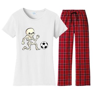 Soccer Skeleton Halloween Man Boy Soccer Player Funny Women's Flannel Pajama Set