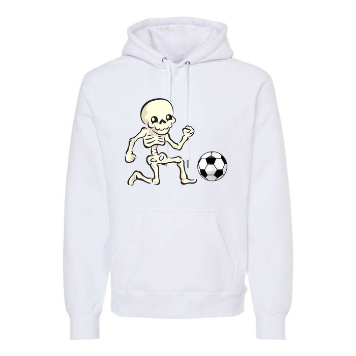 Soccer Skeleton Halloween Man Boy Soccer Player Funny Premium Hoodie