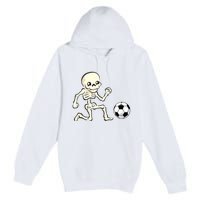 Soccer Skeleton Halloween Man Boy Soccer Player Funny Premium Pullover Hoodie