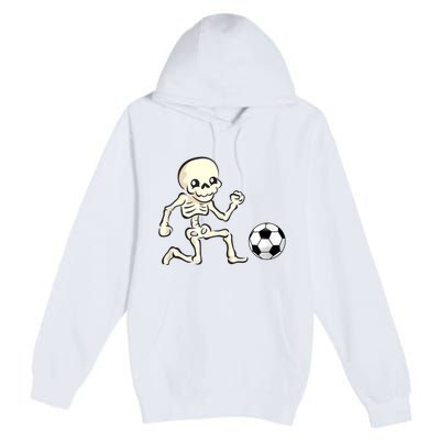 Soccer Skeleton Halloween Man Boy Soccer Player Funny Premium Pullover Hoodie